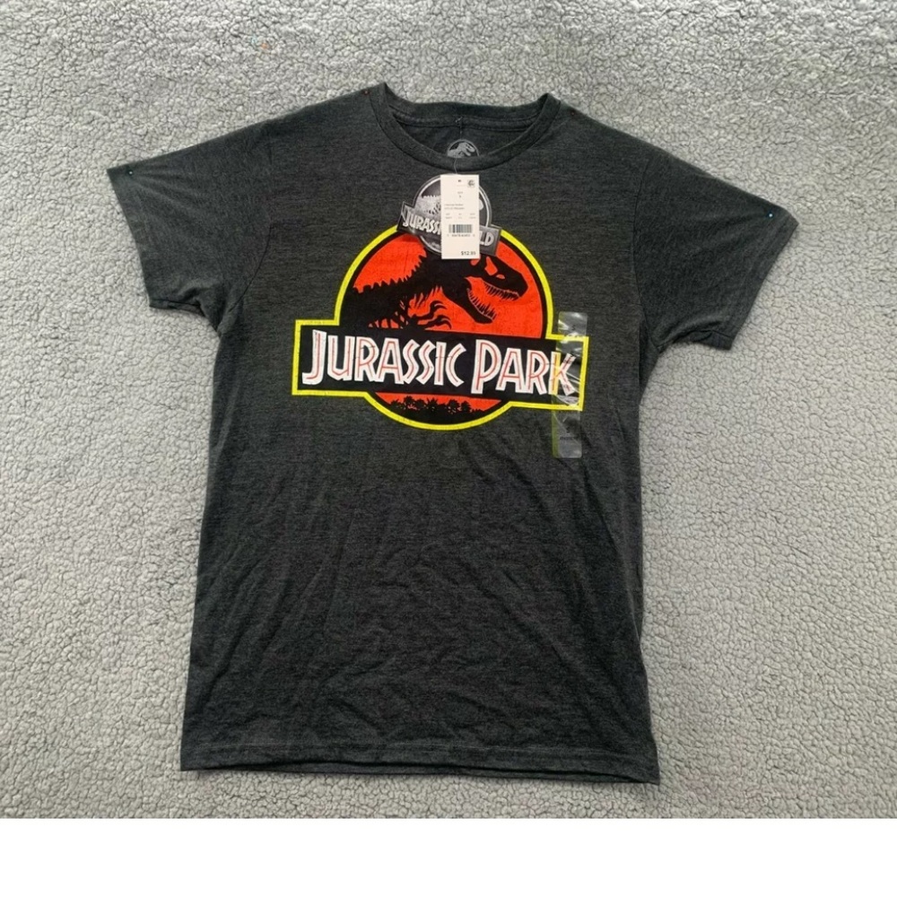 Jurassic Park Logo, Men’s T-Shirt, Official Jurassic Word, Charcoal Heather Grey